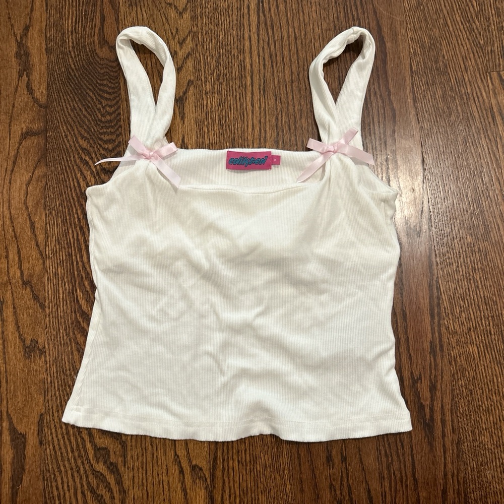 Edikted Cream Tank Top with Pink Bows